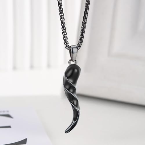 925 Sterling Silver Italian Horn Necklace Good Luck Cornicello Pendant with 22"+2" Stainless Steel Chain2