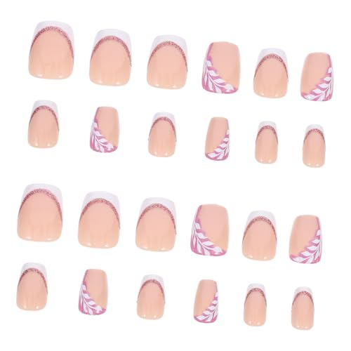 KESYOO 1 セット 葉っぱの爪切り 爪を押す 付け爪 ネイルのヒント 爪のヒント ネイルチップを押す フルネイルのヒント 女性の の爪 プレスオンネイルキット 装飾 爪 Abs ピンク