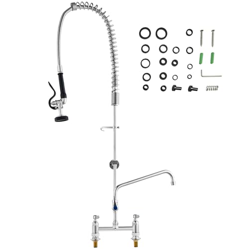 VEVOR Commercial Faucet with Pre-Rinse Sprayer, 44" Height, 8" Center, 12" Swing Spout, Deck Mount Kitchen Sink Faucet, Brass Constructed Device with Pull Down Spray, for 1/2/3 Compartment Sink by VEVOR - Image 9