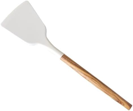 Silicone Turner/Spatula (White) with Olive Wood Handle