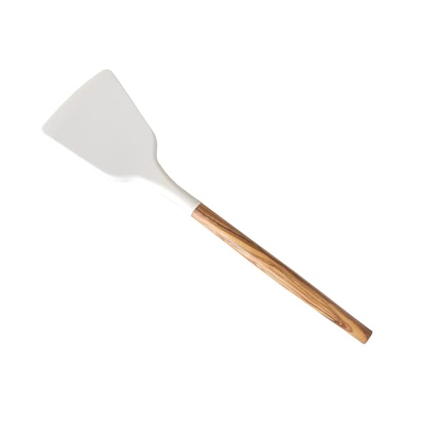 Naturally Med Espátula de silicona (blanco) con mango de madera de olivo
