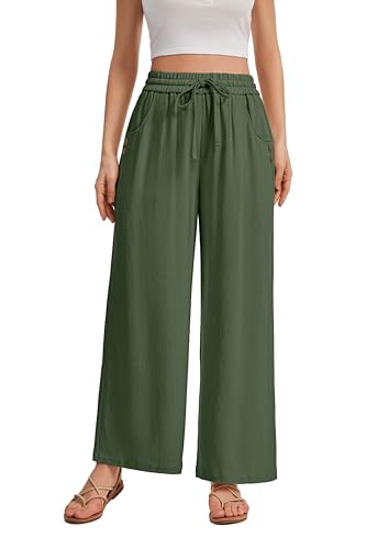 Image of KICZOY Women Flowy Pants Drawstring Waist Wide Leg Palazzo Beach Pants Loose Fit with Pockets