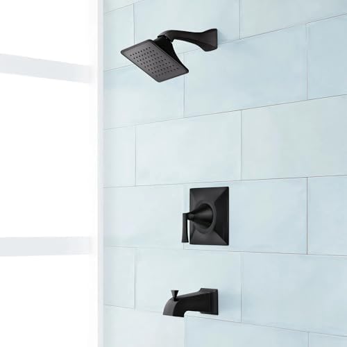 Vilamonte Pressure Balanced Tub and Shower Trim Package with 1.8 GPM Single Function Shower Head - Rough In Included, Matte Black