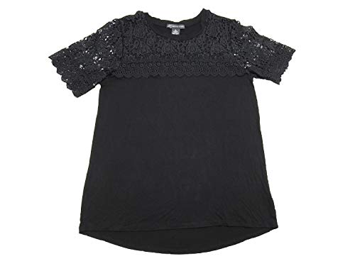 Adrianna Papell Womens Size Small Short Sleeve Crochet Lace Blouse, Black