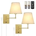MOONTIP Wall Sconces Set of Two - Remote Control Wall Sconce Light Plug in, Dimmable (10%-100%) Color-Adjustable (2700K-6500K), Swing Arm Sconces Wall Decor Set of 2, Includes 2 Bulbs (Gold)