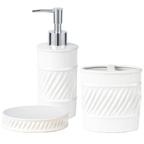 3-Piece Ceramic Bathroom Accessories Set - Soap Dispenser, Toothbrush Holder