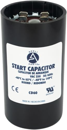 Appli Parts CON-189-250 Motor Start Capacitor 189-227 MFD uF, 250 VAC. Universal for Electric Motor Applications, 1.44 in Wide, 3.38 in Height