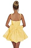 Dessiny Spaghetti Strap Yellow Sprrkly Sequin Homecoming Dresses for Women Short Aline Bow Homecoming Dress Mini Cocktail Party Gowns for Teens 2025 US0