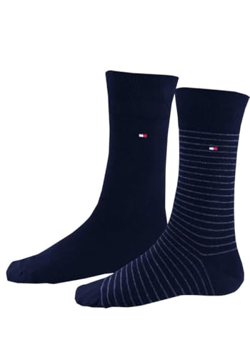 Tommy Hilfiger Hilfiger Small Stripe Men's Socks (2 Pack), calcetines Hombre, azul marino oscuro, 47/49
