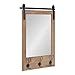 Kate and Laurel Cates Rustic Wall Mirror with Hooks, 18 x 28, Rustic Brown, Farmhouse Wall Decor with Function