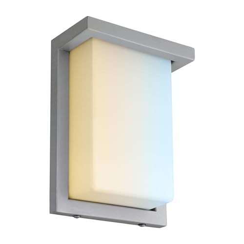 Image of Sunlite 81480 8 inch Modern LED Wall Sconce Light, Outdoor Fixture, Adjustable 3 CCT 3000K-5000K, 12 Watts, 600 Lumens, Opal Shade, Brushed Nickel Frame, Indoor For Bathrooms, Garage, Hallways & Entryways