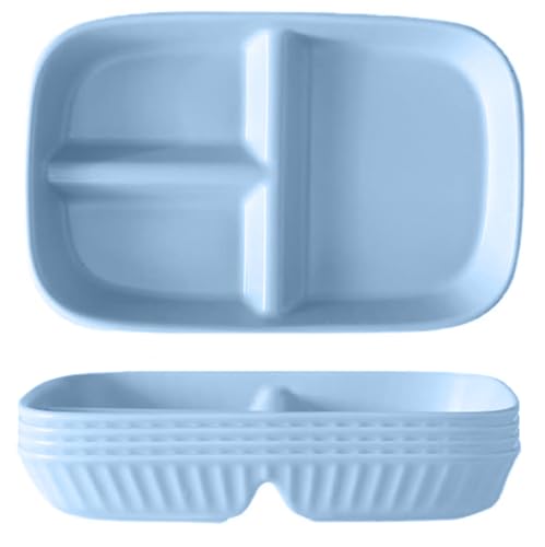 Image of Wheat Straw Plastic Dinnerware Unbreakable Dinner Plates for Dessert, Pasta, Cereal, Camping Dishes for Daily Use Microwave & Dishwasher Safe Dinnerware Sets Tray (Nordic Blue, Pack of 4)