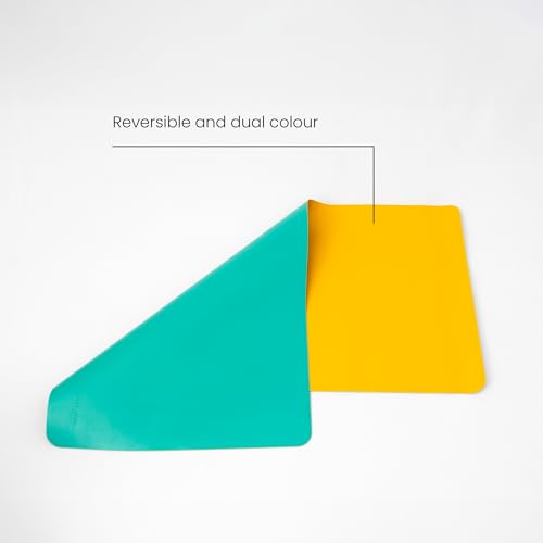 Image of Reversible Desk Mat 90x45 CM - Large Vegan Leather Office Desk Pad | Mouse Pad for Work from Home & Office | Anti-Slip Leather | Waterproof, Splash-Proof Desk Accessories (Sea Green & Yellow)