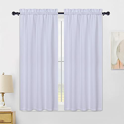 CAROMIO Cortinas Cortas para Ventanas Pequeñas, Cortina Pequeña Cocina con Tejido Waffle con Bolsillo para Varilla, Cortinas Pequeñas Resistentes al Agua para Baño, 2 Piezas 75x115cm Blanco Cover