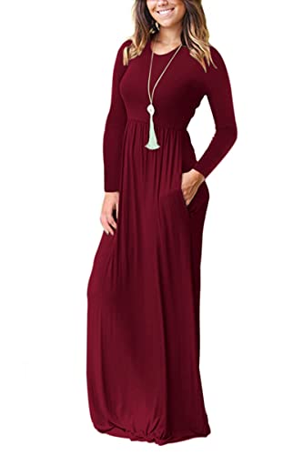 Image of AUSELILY Women's Classic Long Sleeve Dress Loose Plain Long Casual Maxi Dresses with Pockets 2026