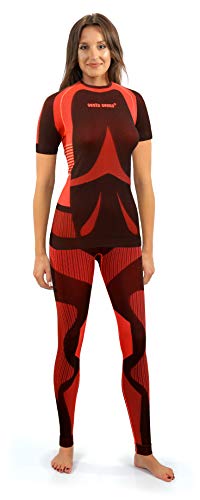 sesto senso Damen Funktionsunterwäsche Set Kurzarm Shirt Lange Unterhose Sportunterwäsche M Rosa Rot Coral