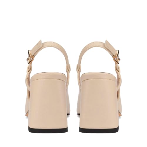 Women's Retro SquareToe Slingback Pumps Fashion Buckle Closed Toe Dressy Slingback Block Heels Office Wedding Party High Heel Shoes for Women3