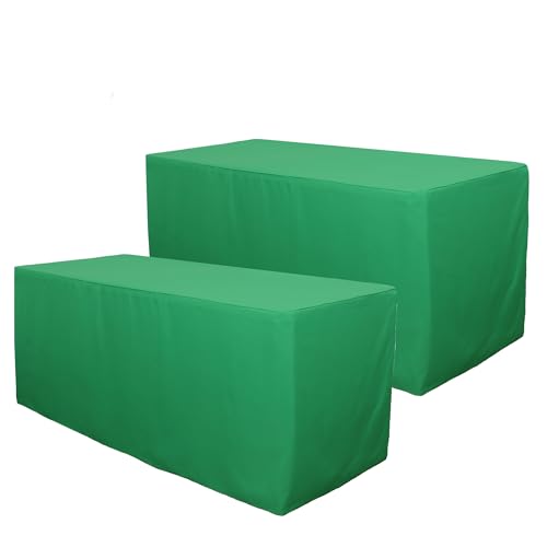 YOUR CHAIR COVERS Fitted Emerald Green Tablecloths - Pack of 2-6 ft. Fitted Polyester Tablecloth Rectangular Emerald Green Indoor Outdoor Buffet Table, Holiday, Party Dinner, Trade Show