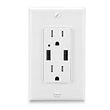 LEOD 4.2A 5V Smart High Speed 2 USB Port Charger Wall Outlet with 2 Types Free Wall Plates(Standard and screwless Included),15A Tamper-Resistant Dual USB Receptacle, White,UL Listed (1 Pack)