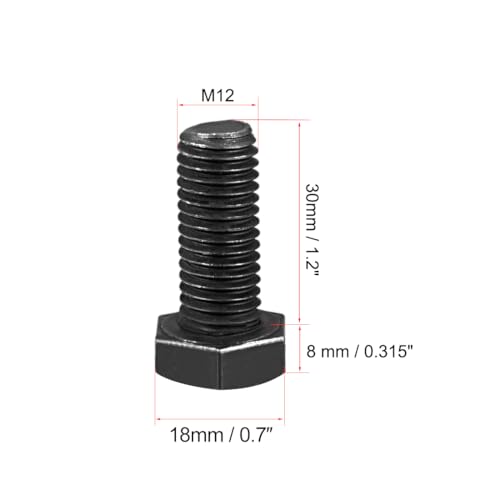 Image of uxcell M12x30mm Hex Head Left Hand Screw Bolts Fastener Carbon Steel Black 2pcs