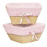 Natural Woven Nursery Baskets - Pink Gingham (Set of 2)