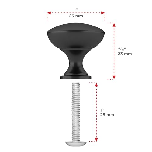 Image of Richelieu Hardware BP904125900 Copperfield Collection 1-inch (25 mm) Matte Black Functional Cabinet and Drawer Mushroom Knob for Kitchen, Bathroom, and Furniture