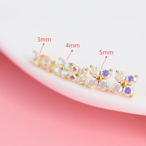 FANSING 18g Cartilage Earring 18k Gold-plated Tragus Stud 3mm CZ Stone Flower Flat Back Earrings for Helix Conch Threadless Push Pin Labret Stud Rainbow 18 Gauge 8mm by FANSING - Used condition - Image 4