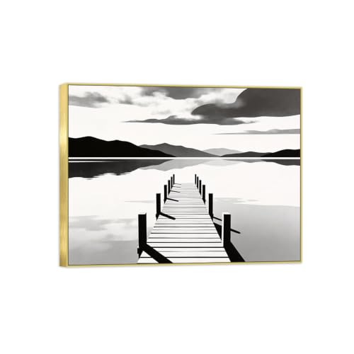 Tableau Toile Lac Pont Noir et Blanc 70x90cm pour corriger un mur vide