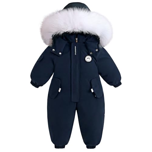 BRONG Enfant Habit de Neige Barboteuse Garçons Combinaison de Ski Hiver Chaud Neige Toison Veste Étanche Amovible Col de Fourrure Coupe-Vent Tenues Bleu 2-3...