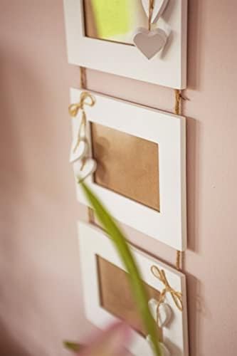 HomeZone Wall Mounted Wooden 3 Tier Vintage Style Photo Frames - Hanging White Hearts Multiple Rustic Picture Frames Shabby Chic for Home, Office, Kitchen Decor
