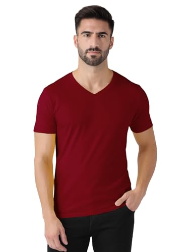 Image of Friskers Men's V-Neck Short Sleeves Cotton T-Shirt - Casual T-Shirt, Regular Fit