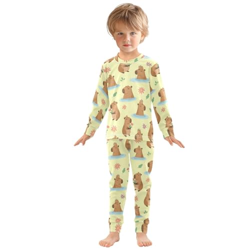 Pajama Sets Long Sleeve Cute Capybara with Flowers Soft Comfy Sleepwear 2 Piece PJS 3-8T2