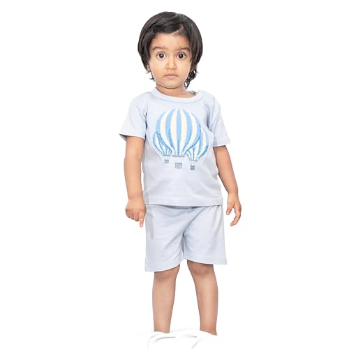 Image of ARIEL Baby Boys & Baby girls Cotton Printed Round Neck Half Sleeve T-shirt & Short Summer Clothing Sets