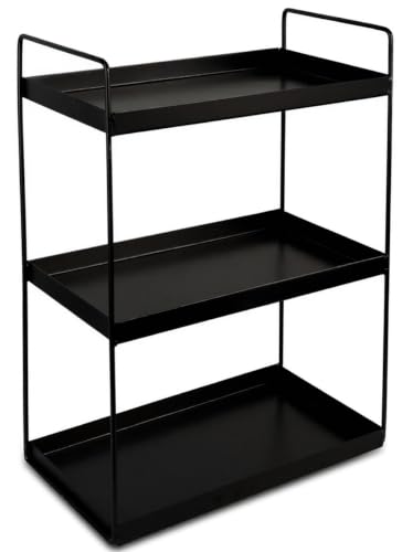 Image of SJC GLOBAL Premium 3 Tier Heavy Duty Metal Rack Kitchen Counter Top Organizer Rack Multipurpose Spice Organizer Masala Stand Bathroom Shelf Cosmetic Holder Kitchen Storage Rack Freestanding Black