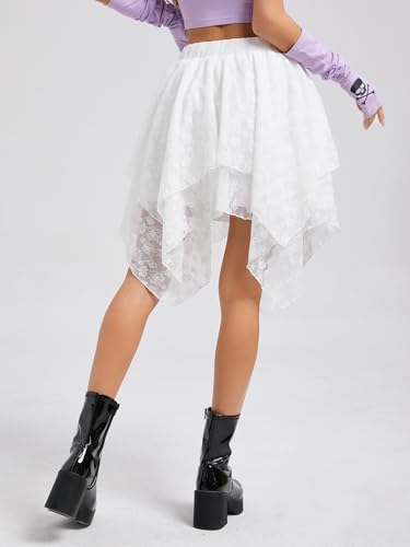 OYOANGLE Women's Lace Layered Ruffle Skirt Elastic High Waist Party Flared Short Skirts2