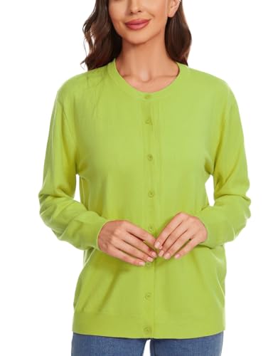 Image of Womens Cardigan Sweaters Basic Button Down Casual Dressy Classic Crewneck Long Sleeve Spring Outfits (S-2XL)