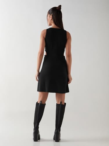 Image of Bewakoof Women's Above Knee Solid Slim Fit Sleeveless Round Neck Cotton Blend Bodycon Dress
