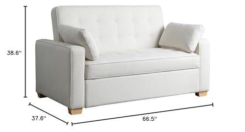 Image of Serta Ainsley 66.5 inch Convertible Sleeper Loveseat, Full Size, Dreamcoil Comfort, Soft Woven Fabric, Oyster