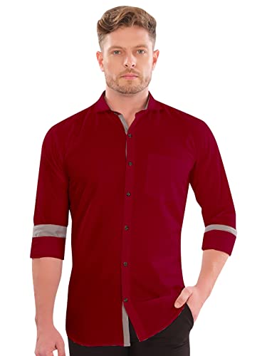 Image of LookMark Men's Cotton Blend Stitched Solid Full Sleeve Regular Fit Shirt