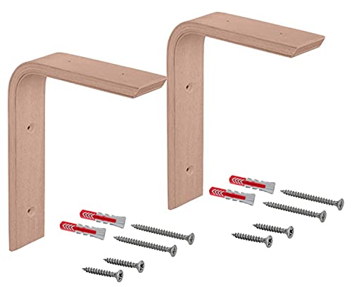 Gedotec Consola de madera en ángulo de pared, 2 unidades, de haya | 200 x 150 mm | COUNTRY | Soporte de estantería de madera natural maciza | Soporte en forma L | Consolas adecuadas para estanterías