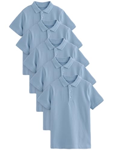NEXT Confezione da 5 Polo a Maniche Corte per la Scuola in 100% Cotone Blu 9 Anni