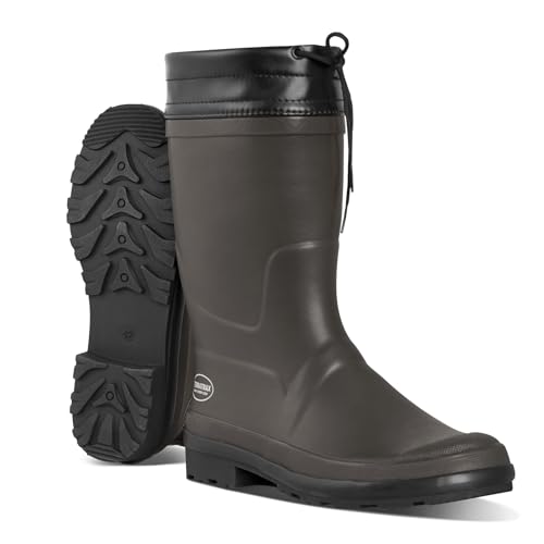 Men’s Waterproof Fishing & Garden Boots – Adjustable Mid-Calf Muck Boots with Elastic Chelsea Ankle, Non-Slip Thick Rubber Sole for Fishing, Garden & Outdoor Work, Brown, 11