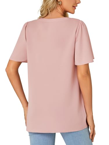 Rooscier Women's Ruffle Short Sleeve V Neck Loose Fit Cute Casual Blouse Tunic Top - Image 6