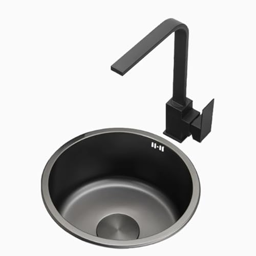 Fregadero Redondo de Acero Inoxidable Negro Nano Proceso Gran Tanque único Adecuado para Cocina Caravana Clubhouse(36 * 36cm)