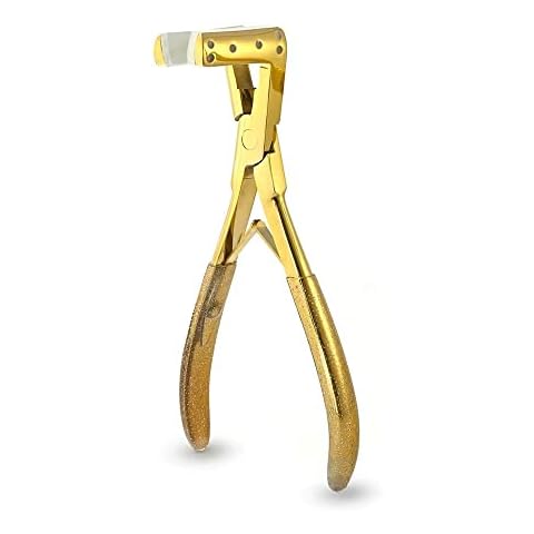 TOBUK Ergonomic Angled Pliers for Tape Hair Extensions, L-Shaped Pliers Stainless Steel Rust Free (Gold) Cover