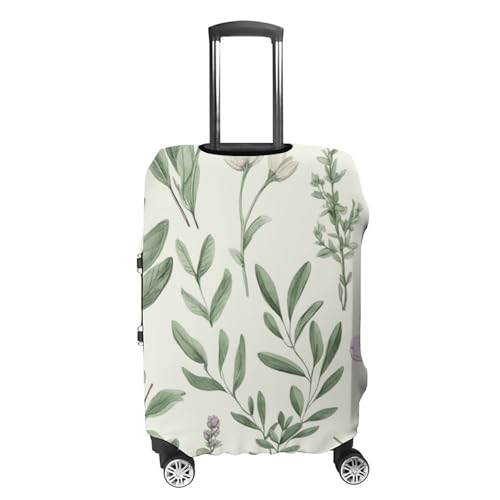 Green Flower Herb Sage Leaves And Branches Printed Luggage Cover Protector, Fits 18-32 Inch Luggage4