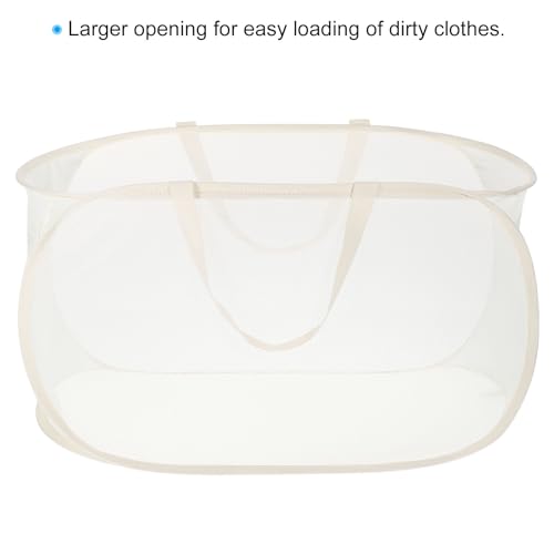 PATIKIL Mesh Laundry Hamper, Collapsible Laundry Baskets Dirty Clothes Laundry Bag with Handles for Laundry Room Travel, Beige - Image 4