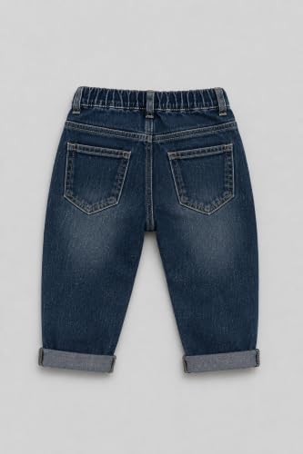 Image of A.T.U.N. (ALL THINGS UBER NICE) Baby Boys Stylish Denim Jeans Pant with Cute Keychain Charm | Soft Stretchable Fabric with Elastic Waistband | Comfortable Trendy Full Length Jeans for Infants