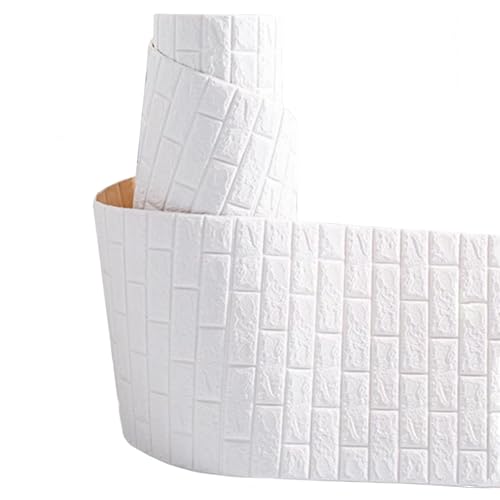 Pannelli Soffitto Boiserie Parete Carta Da Parati Impermeabile In Schiuma Effetto Mattone, Pannello Autoadesivo In Rotolo Per Rivestimento Di Pareti Soffitto Decorazione, Pannelli Murali 3D Bianchi(L