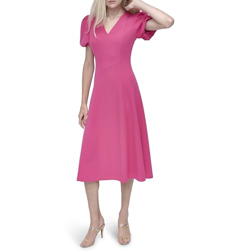 Image of DKNY Women's Bubble Sleeve V-Neck Fit & Flare Mini Dress